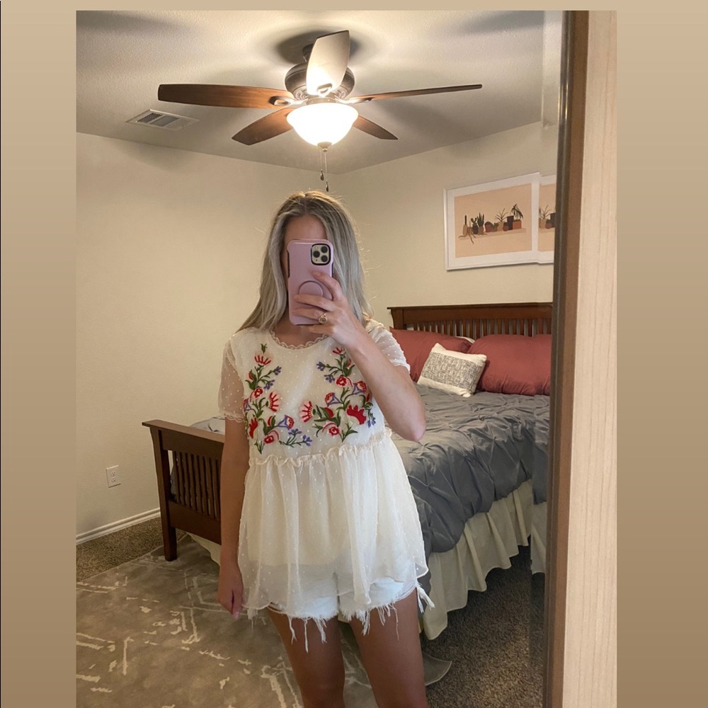 Embroidered babydoll top